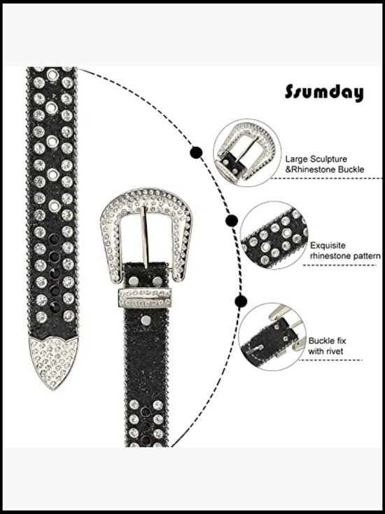 Premium Leather Rhinestone Bling Studded Belt with Fashion Silver Buckle main image 7